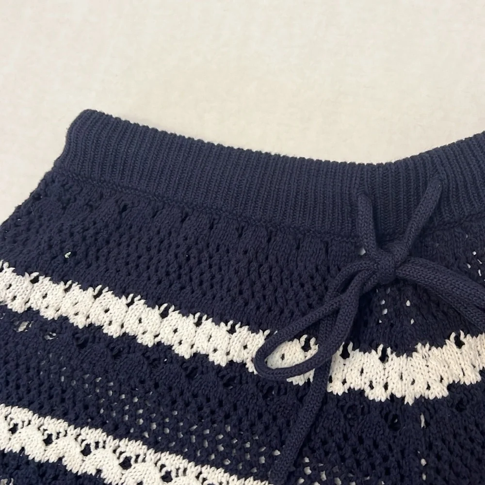 HOUSE OF HARLOW 1960 BLUE & WHITE KNIT COTTON SHORTS MEDIUM